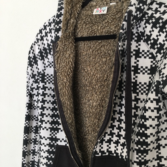 Roxy Black and White Pattern Hooded Winter Jacket - Picture 5 of 7